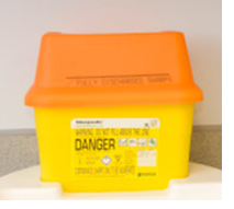 Photo of a sharps box